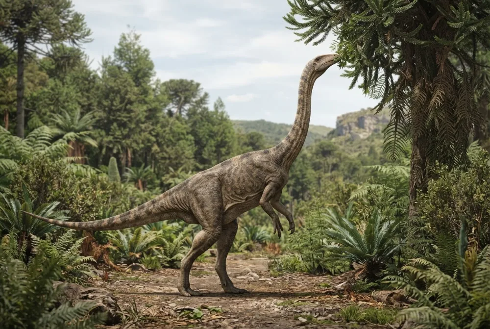 Gambar Adeopapposaurus buatan AI