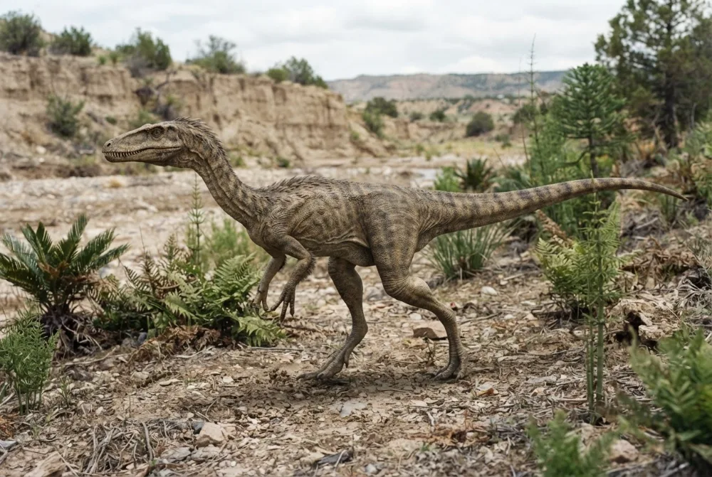 Gambar Coelophysis buatan AI