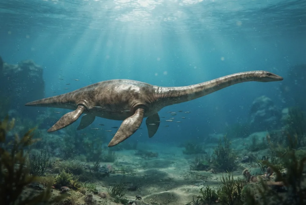 Elasmosaurus, tehisaru joonistatud