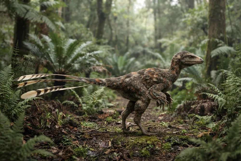 Epidexipteryx, tehisaru joonistatud