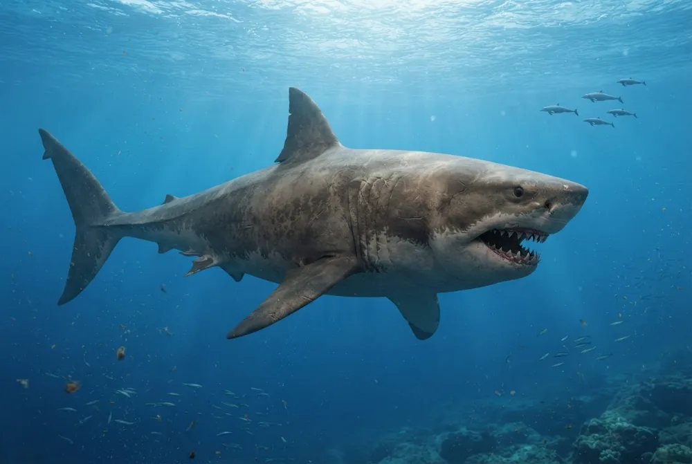 Megalodon, tehisaru joonistatud