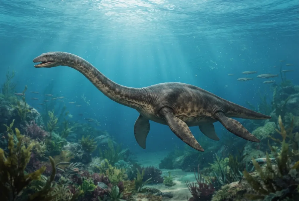 Plesiosaurus, tehisaru joonistatud