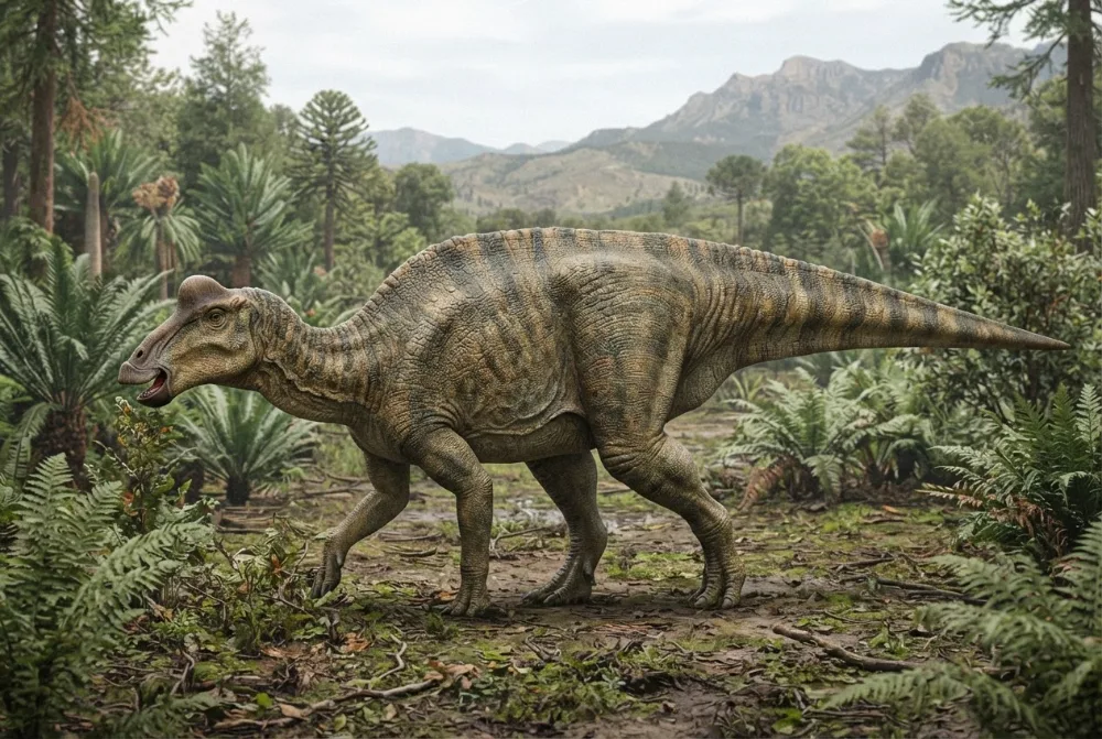 Prosaurolophus, tehisaru joonistatud