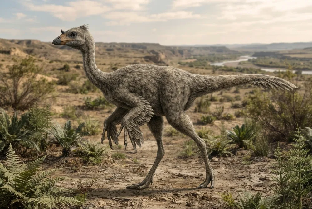 Sinornithomimus, tehisaru joonistatud